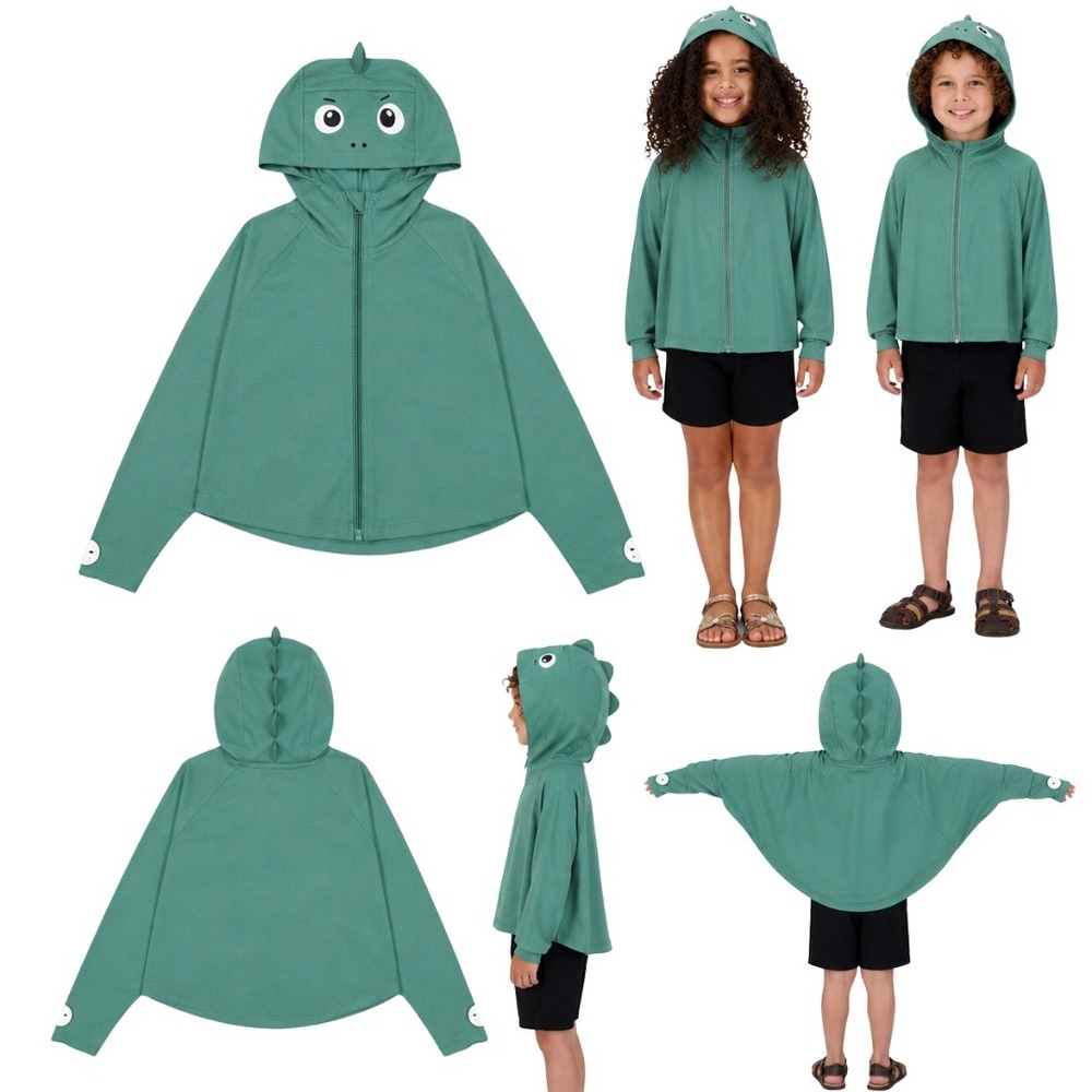 Hazel + Harper UPF Swim Coverup Unisex Kids 2T-4T Green Dinosaur Full Zipper